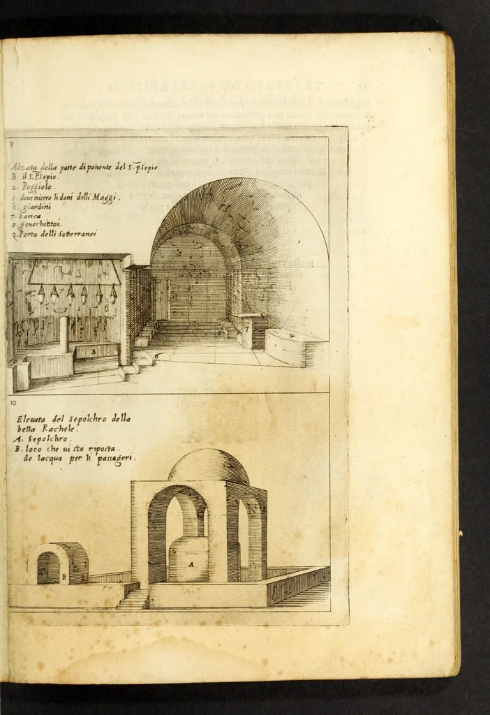 An illustration from Trattato delle piante & immagini de sacri edifizi di Terra Santa : disegnate in Ierusalemme secondo le regole della prospettiua, & uera misura della lor grandezza, 1620, leaf 43