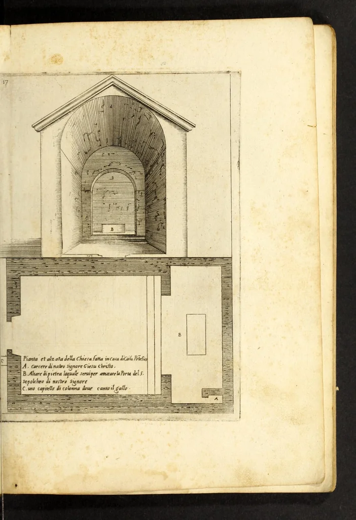 An illustration from Trattato delle piante & immagini de sacri edifizi di Terra Santa : disegnate in Ierusalemme secondo le regole della prospettiua, & uera misura della lor grandezza, 1620, leaf 61