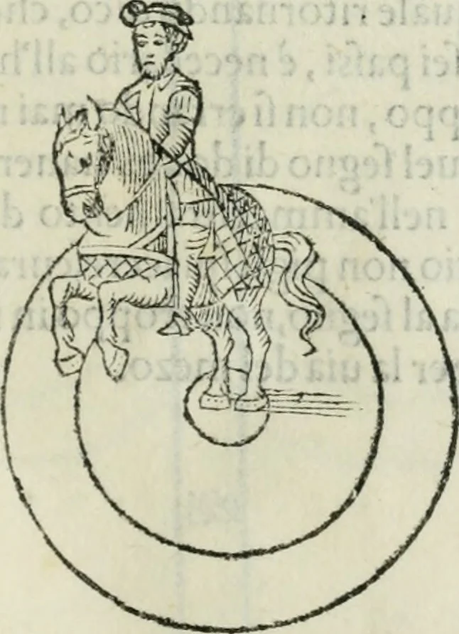 An illustration from Trattato dell'imbrigliare, maneggiare, et ferrare cavalli : diviso in tre parti, con alcvni discorsi sopra la natura di caualli, con disegni di briglie, maneggi, & di caualieri a cauallo, & de ferri d'esso, 1556, leaf 116