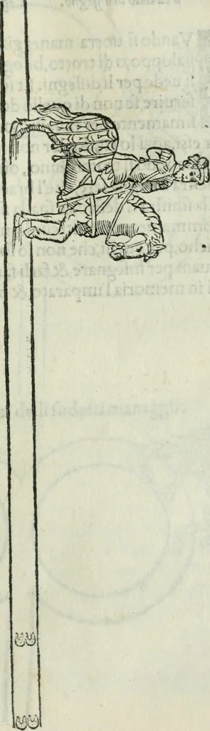 An illustration from Trattato dell'imbrigliare, maneggiare, et ferrare cavalli : diviso in tre parti, con alcvni discorsi sopra la natura di caualli, con disegni di briglie, maneggi, & di caualieri a cauallo, & de ferri d'esso, 1556, leaf 118