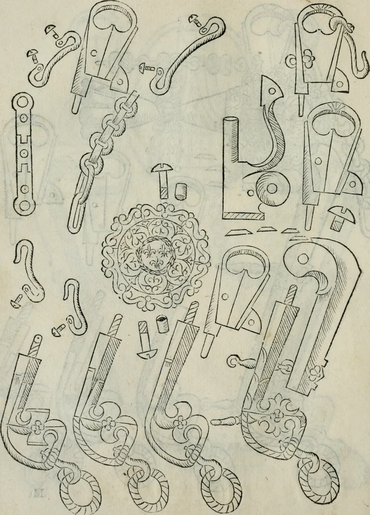 An illustration from Trattato dell'imbrigliare, maneggiare, et ferrare cavalli : diviso in tre parti, con alcvni discorsi sopra la natura di caualli, con disegni di briglie, maneggi, & di caualieri a cauallo, & de ferri d'esso, 1556, leaf 93