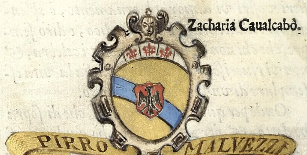 An illustration from Trattato dello schermo d'Angelo Vizani dal Montone bolognese : nel quale discorre intorno all'eccellenza dell'armi, & delle lettere, & intorno all'offesa, & difesa : et insegna vno schermo di spada sola sicuro, e singolare : con vna tauola copiosissma, 1588, leaf 12