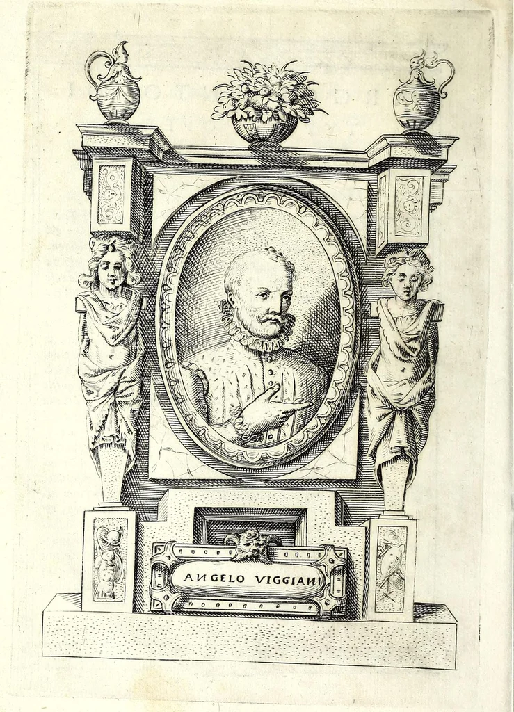 An illustration from Trattato dello schermo d'Angelo Vizani dal Montone bolognese : nel quale discorre intorno all'eccellenza dell'armi, & delle lettere, & intorno all'offesa, & difesa : et insegna vno schermo di spada sola sicuro, e singolare : con vna tauola copiosissma, 1588, leaf 14
