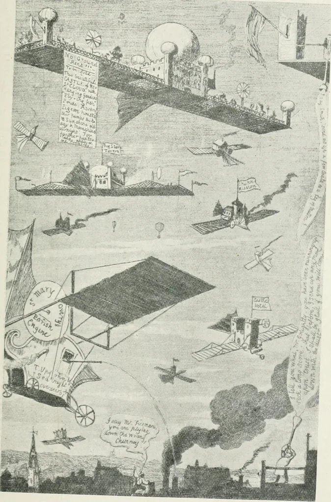 An illustration from Travels in space; a history of aerial navigation, 1902, leaf 102