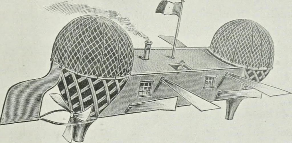 An illustration from Travels in space; a history of aerial navigation, 1902, leaf 154