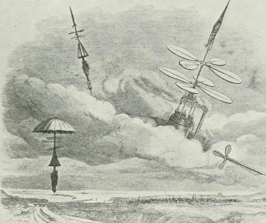 An illustration from Travels in space; a history of aerial navigation, 1902, leaf 174