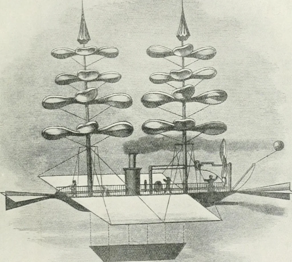 An illustration from Travels in space; a history of aerial navigation, 1902, leaf 188