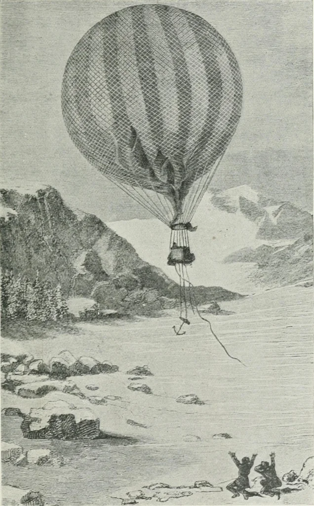 An illustration from Travels in space; a history of aerial navigation, 1902, leaf 214