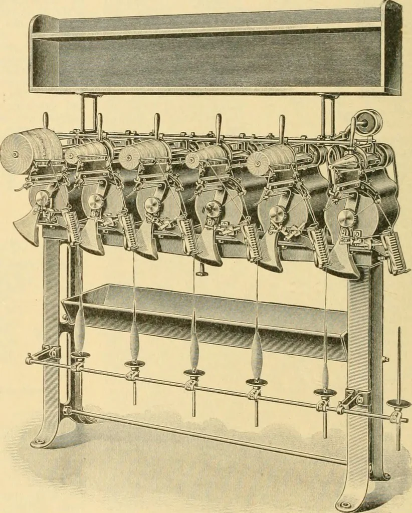 An illustration from A treatise, giving a thorough description of the properties and supply of the fibres, as well as the various processes required for converting wool, cotton, silk from fibre to finished goods, covering both woven and knit goods ... construction of the most modern improvements to preparatory machinery ... accessories relating to construction and equipment of modern textile manufacturing plants .., 1895, leaf 119