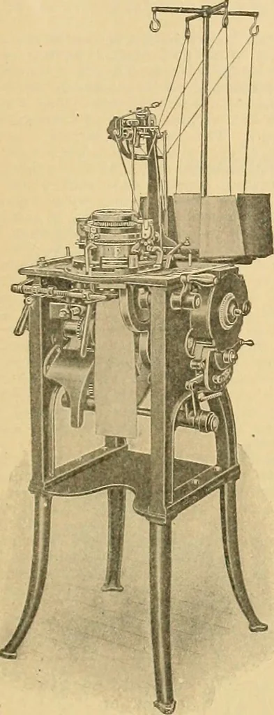 An illustration from A treatise, giving a thorough description of the properties and supply of the fibres, as well as the various processes required for converting wool, cotton, silk from fibre to finished goods, covering both woven and knit goods ... construction of the most modern improvements to preparatory machinery ... accessories relating to construction and equipment of modern textile manufacturing plants .., 1895, leaf 220