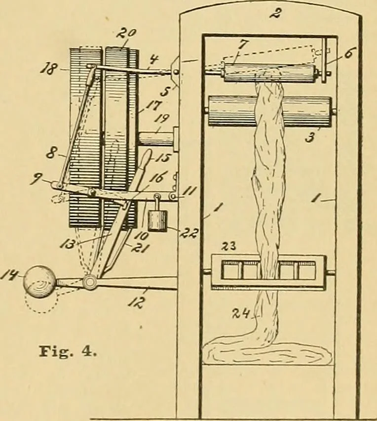 An illustration from A treatise, giving a thorough description of the properties and supply of the fibres, as well as the various processes required for converting wool, cotton, silk from fibre to finished goods, covering both woven and knit goods ... construction of the most modern improvements to preparatory machinery ... accessories relating to construction and equipment of modern textile manufacturing plants .., 1895, leaf 308