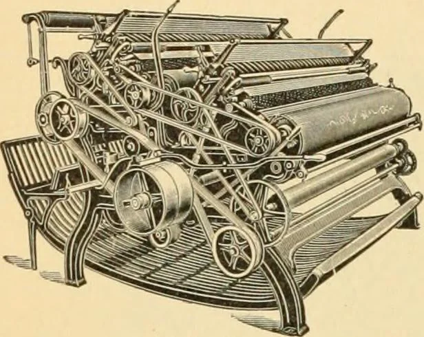 An illustration from A treatise, giving a thorough description of the properties and supply of the fibres, as well as the various processes required for converting wool, cotton, silk from fibre to finished goods, covering both woven and knit goods ... construction of the most modern improvements to preparatory machinery ... accessories relating to construction and equipment of modern textile manufacturing plants .., 1895, leaf 339