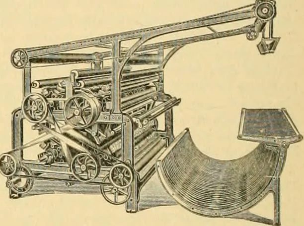 An illustration from A treatise, giving a thorough description of the properties and supply of the fibres, as well as the various processes required for converting wool, cotton, silk from fibre to finished goods, covering both woven and knit goods ... construction of the most modern improvements to preparatory machinery ... accessories relating to construction and equipment of modern textile manufacturing plants .., 1895, leaf 347