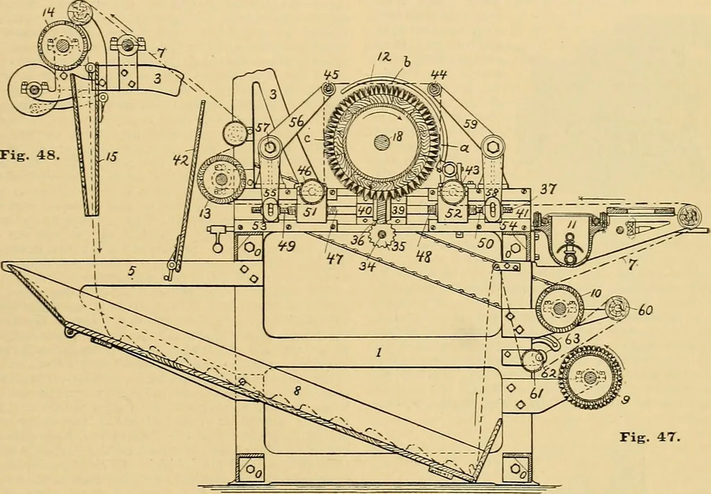 An illustration from A treatise, giving a thorough description of the properties and supply of the fibres, as well as the various processes required for converting wool, cotton, silk from fibre to finished goods, covering both woven and knit goods ... construction of the most modern improvements to preparatory machinery ... accessories relating to construction and equipment of modern textile manufacturing plants .., 1895, leaf 350