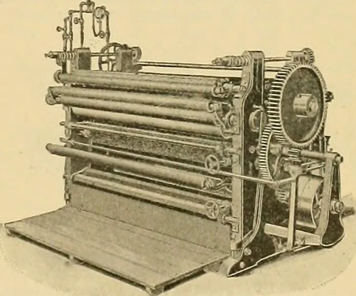 An illustration from A treatise, giving a thorough description of the properties and supply of the fibres, as well as the various processes required for converting wool, cotton, silk from fibre to finished goods, covering both woven and knit goods ... construction of the most modern improvements to preparatory machinery ... accessories relating to construction and equipment of modern textile manufacturing plants .., 1895, leaf 356