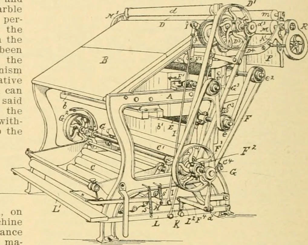 An illustration from A treatise, giving a thorough description of the properties and supply of the fibres, as well as the various processes required for converting wool, cotton, silk from fibre to finished goods, covering both woven and knit goods ... construction of the most modern improvements to preparatory machinery ... accessories relating to construction and equipment of modern textile manufacturing plants .., 1895, leaf 363