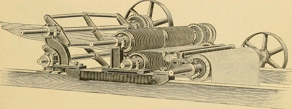 An illustration from A treatise, giving a thorough description of the properties and supply of the fibres, as well as the various processes required for converting wool, cotton, silk from fibre to finished goods, covering both woven and knit goods ... construction of the most modern improvements to preparatory machinery ... accessories relating to construction and equipment of modern textile manufacturing plants .., 1895, leaf 366