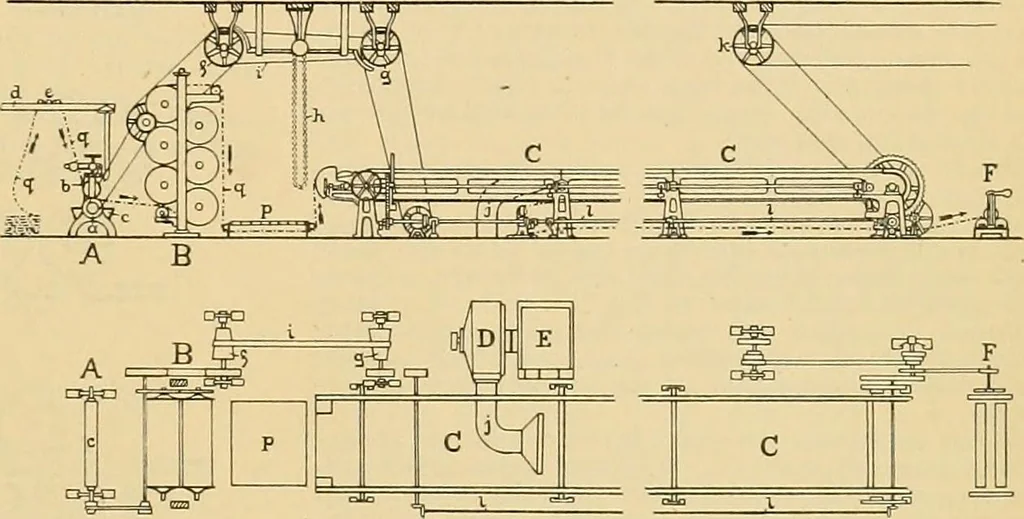 An illustration from A treatise, giving a thorough description of the properties and supply of the fibres, as well as the various processes required for converting wool, cotton, silk from fibre to finished goods, covering both woven and knit goods ... construction of the most modern improvements to preparatory machinery ... accessories relating to construction and equipment of modern textile manufacturing plants .., 1895, leaf 372
