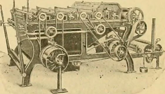 An illustration from A treatise, giving a thorough description of the properties and supply of the fibres, as well as the various processes required for converting wool, cotton, silk from fibre to finished goods, covering both woven and knit goods ... construction of the most modern improvements to preparatory machinery ... accessories relating to construction and equipment of modern textile manufacturing plants .., 1895, leaf 376