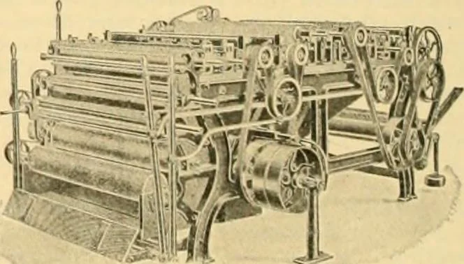 An illustration from A treatise, giving a thorough description of the properties and supply of the fibres, as well as the various processes required for converting wool, cotton, silk from fibre to finished goods, covering both woven and knit goods ... construction of the most modern improvements to preparatory machinery ... accessories relating to construction and equipment of modern textile manufacturing plants .., 1895, leaf 377
