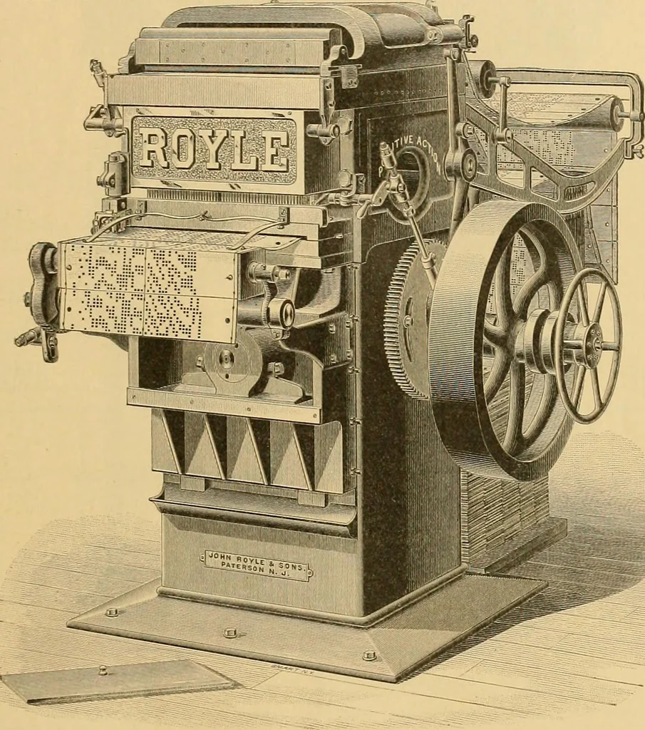 An illustration from A treatise, giving a thorough description of the properties and supply of the fibres, as well as the various processes required for converting wool, cotton, silk from fibre to finished goods, covering both woven and knit goods ... construction of the most modern improvements to preparatory machinery ... accessories relating to construction and equipment of modern textile manufacturing plants .., 1895, leaf 4