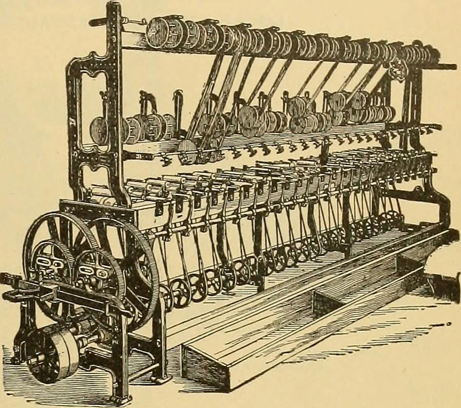 An illustration from A treatise, giving a thorough description of the properties and supply of the fibres, as well as the various processes required for converting wool, cotton, silk from fibre to finished goods, covering both woven and knit goods ... construction of the most modern improvements to preparatory machinery ... accessories relating to construction and equipment of modern textile manufacturing plants .., 1895, leaf 416