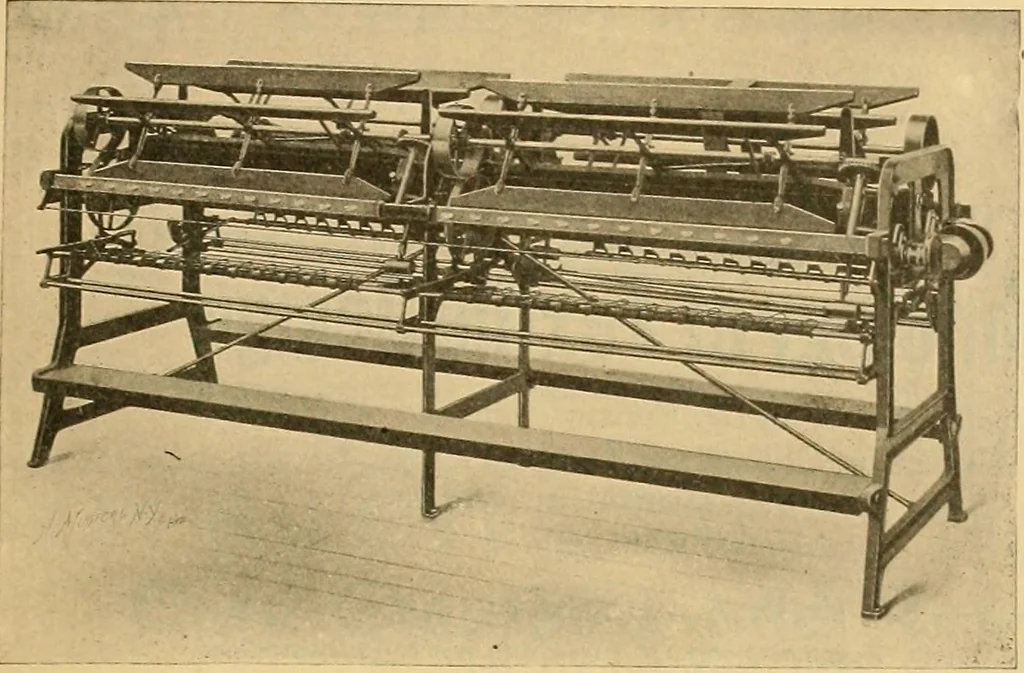 An illustration from A treatise, giving a thorough description of the properties and supply of the fibres, as well as the various processes required for converting wool, cotton, silk from fibre to finished goods, covering both woven and knit goods ... construction of the most modern improvements to preparatory machinery ... accessories relating to construction and equipment of modern textile manufacturing plants .., 1895, leaf 426