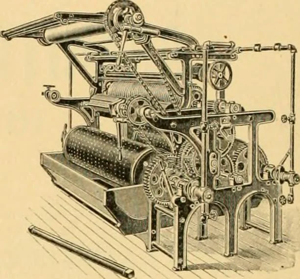 An illustration from A treatise, giving a thorough description of the properties and supply of the fibres, as well as the various processes required for converting wool, cotton, silk from fibre to finished goods, covering both woven and knit goods ... construction of the most modern improvements to preparatory machinery ... accessories relating to construction and equipment of modern textile manufacturing plants .., 1895, leaf 465