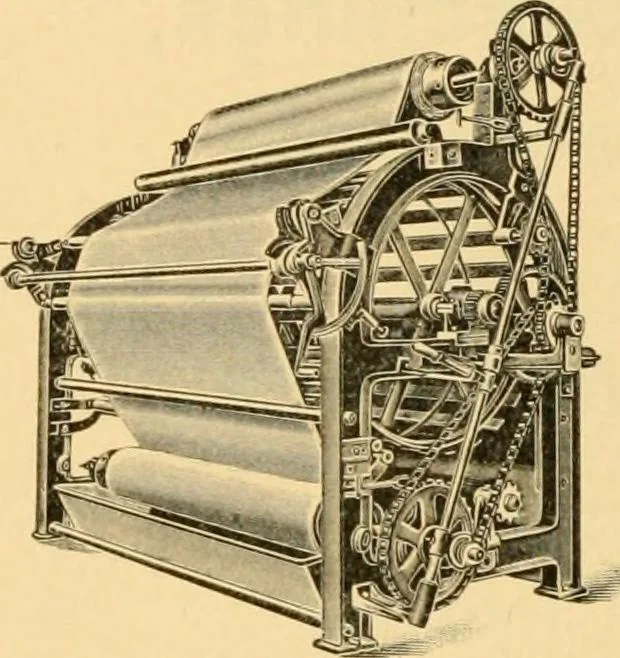 An illustration from A treatise, giving a thorough description of the properties and supply of the fibres, as well as the various processes required for converting wool, cotton, silk from fibre to finished goods, covering both woven and knit goods ... construction of the most modern improvements to preparatory machinery ... accessories relating to construction and equipment of modern textile manufacturing plants .., 1895, leaf 465