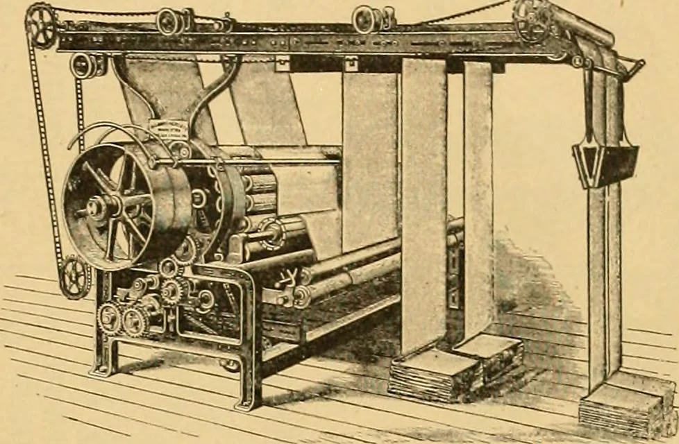 An illustration from A treatise, giving a thorough description of the properties and supply of the fibres, as well as the various processes required for converting wool, cotton, silk from fibre to finished goods, covering both woven and knit goods ... construction of the most modern improvements to preparatory machinery ... accessories relating to construction and equipment of modern textile manufacturing plants .., 1895, leaf 466