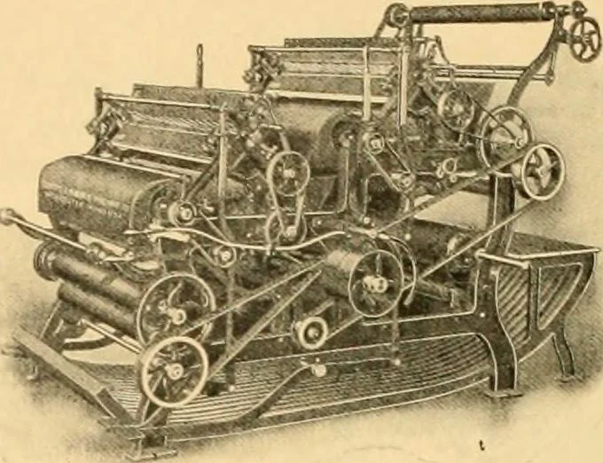 An illustration from A treatise, giving a thorough description of the properties and supply of the fibres, as well as the various processes required for converting wool, cotton, silk from fibre to finished goods, covering both woven and knit goods ... construction of the most modern improvements to preparatory machinery ... accessories relating to construction and equipment of modern textile manufacturing plants .., 1895, leaf 471