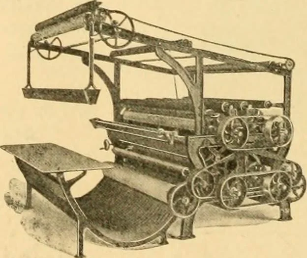 An illustration from A treatise, giving a thorough description of the properties and supply of the fibres, as well as the various processes required for converting wool, cotton, silk from fibre to finished goods, covering both woven and knit goods ... construction of the most modern improvements to preparatory machinery ... accessories relating to construction and equipment of modern textile manufacturing plants .., 1895, leaf 471