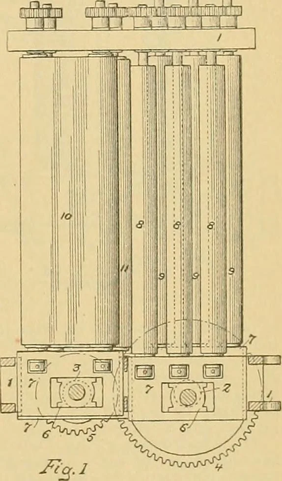 An illustration from A treatise, giving a thorough description of the properties and supply of the fibres, as well as the various processes required for converting wool, cotton, silk from fibre to finished goods, covering both woven and knit goods ... construction of the most modern improvements to preparatory machinery ... accessories relating to construction and equipment of modern textile manufacturing plants .., 1895, leaf 84