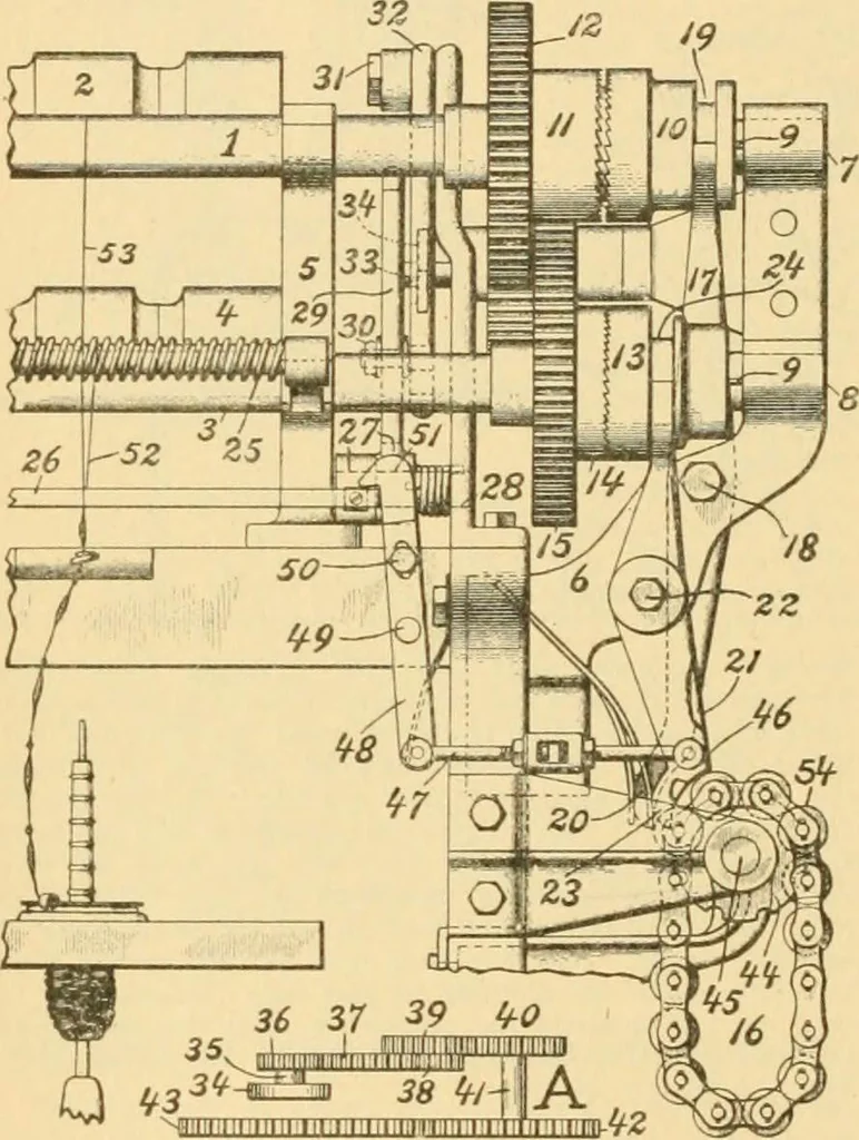 An illustration from A treatise, giving a thorough description of the properties and supply of the fibres, as well as the various processes required for converting wool, cotton, silk from fibre to finished goods, covering both woven and knit goods ... construction of the most modern improvements to preparatory machinery ... accessories relating to construction and equipment of modern textile manufacturing plants .., 1895, leaf 87