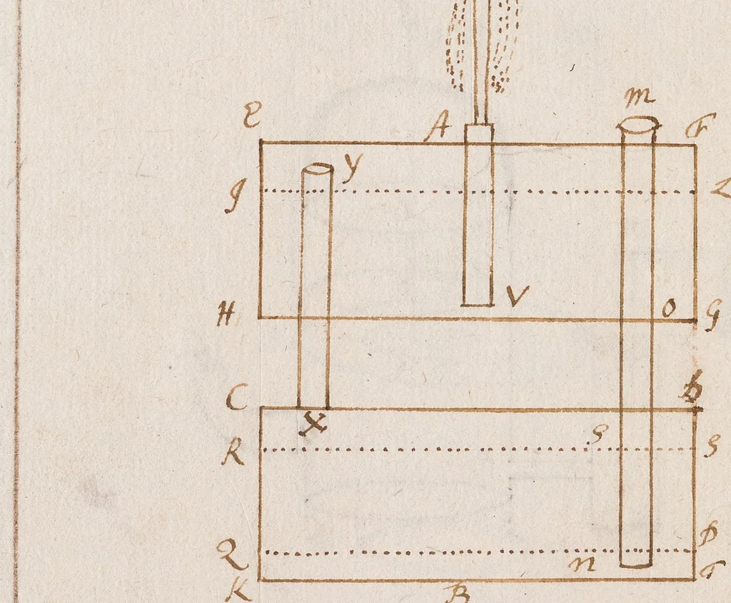 An illustration from A treatise of the motion of water and other fluid bodyes [manuscript], 1680, leaf 100