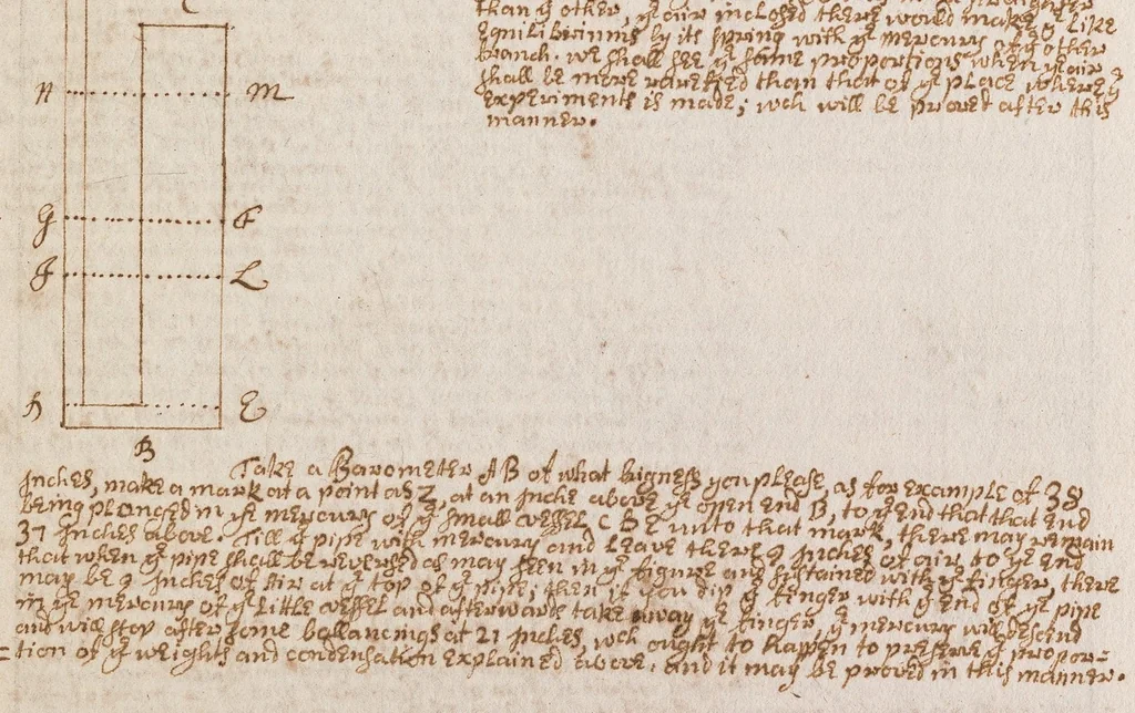 An illustration from A treatise of the motion of water and other fluid bodyes [manuscript], 1680, leaf 49
