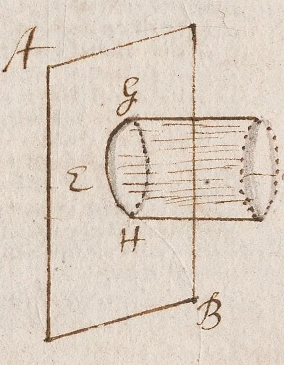 An illustration from A treatise of the motion of water and other fluid bodyes [manuscript], 1680, leaf 62