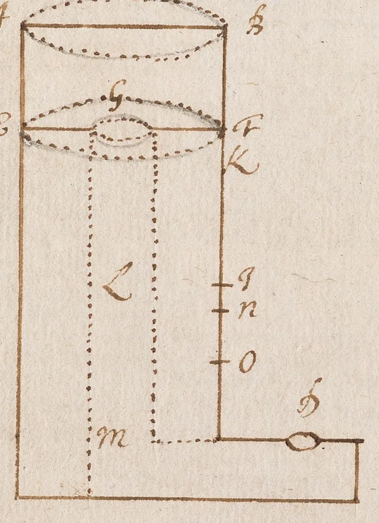 An illustration from A treatise of the motion of water and other fluid bodyes [manuscript], 1680, leaf 94