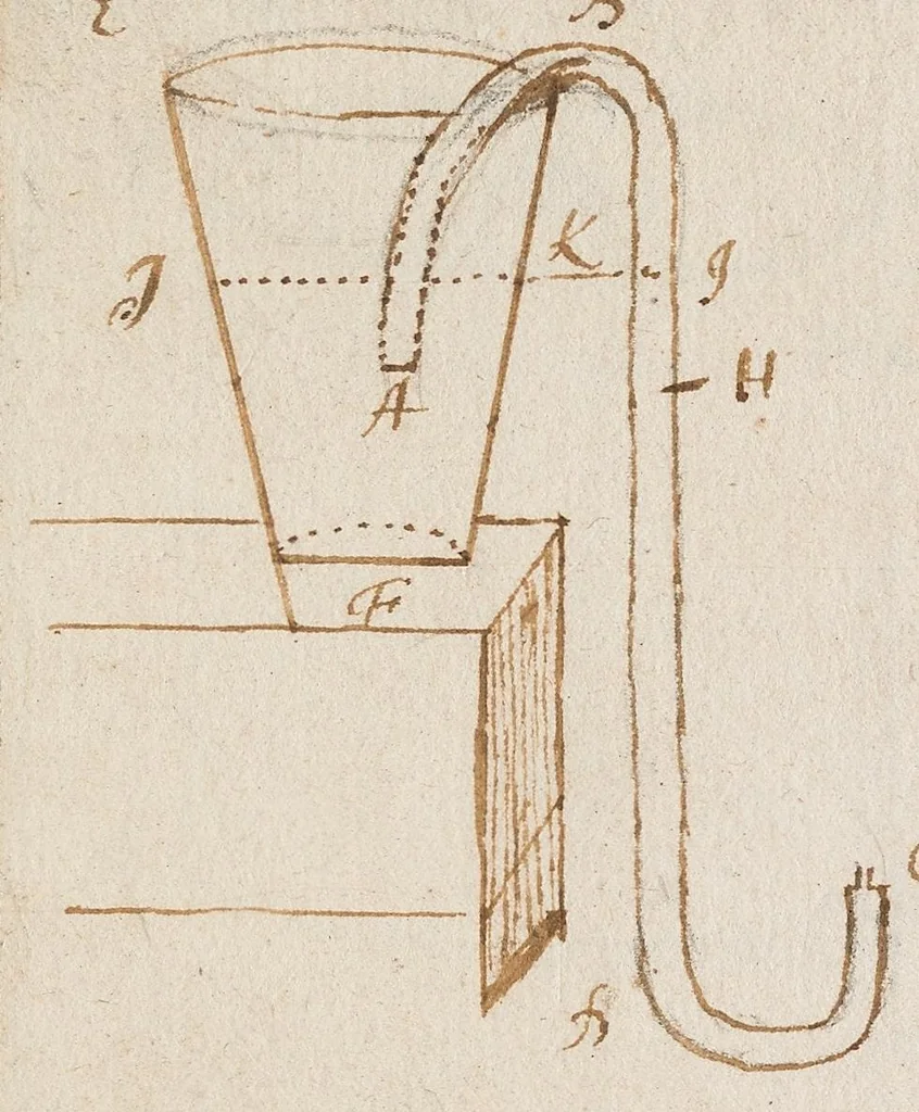 An illustration from A treatise of the motion of water and other fluid bodyes [manuscript], 1680, leaf 95