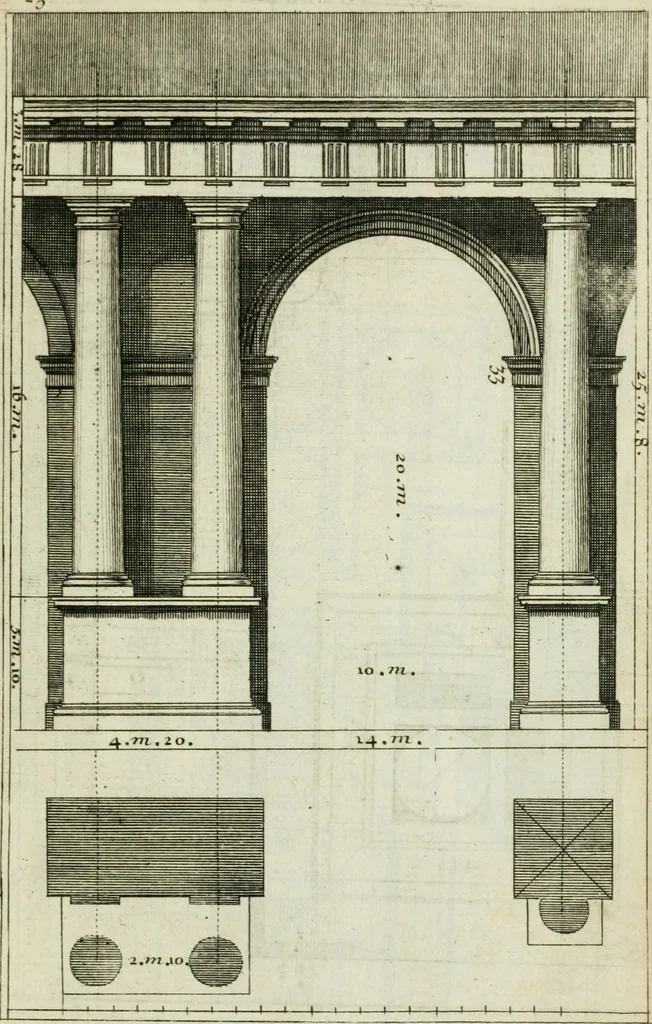 An illustration from A treatise of architecture, with remarks and observations : necessary for young people, who would apply themselves to that noble art, 1732, leaf 194