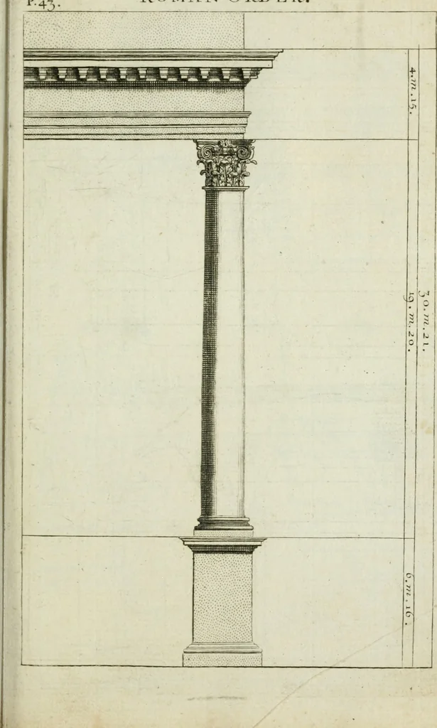 An illustration from A treatise of architecture, with remarks and observations : necessary for young people, who would apply themselves to that noble art, 1732, leaf 212