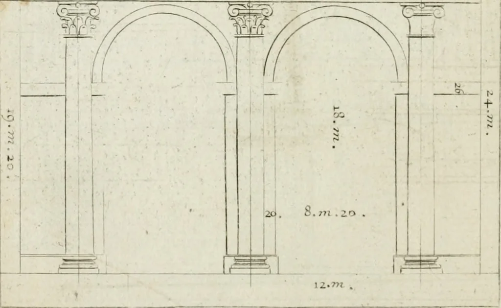 An illustration from A treatise of architecture, with remarks and observations : necessary for young people, who would apply themselves to that noble art, 1732, leaf 213