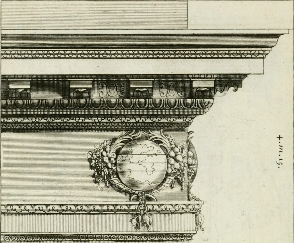 An illustration from A treatise of architecture, with remarks and observations : necessary for young people, who would apply themselves to that noble art, 1732, leaf 229