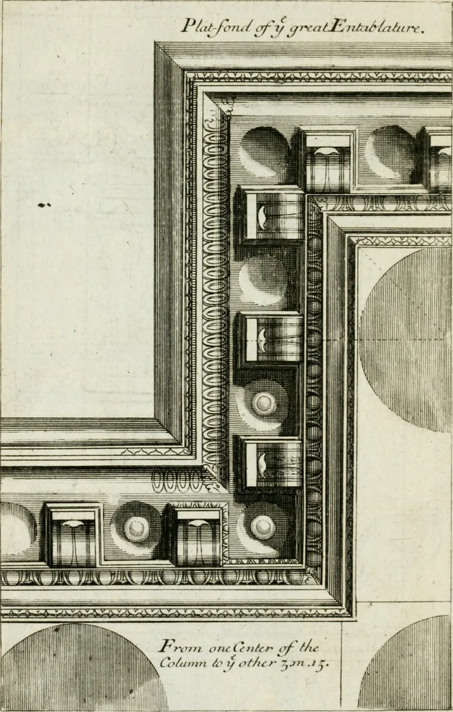 An illustration from A treatise of architecture, with remarks and observations : necessary for young people, who would apply themselves to that noble art, 1732, leaf 231