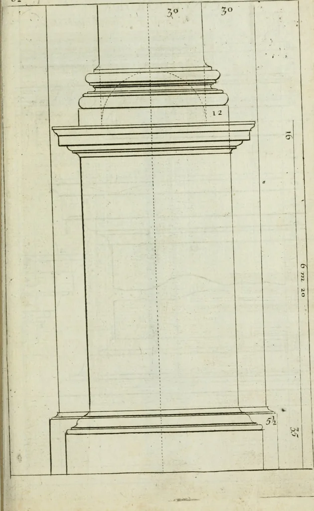 An illustration from A treatise of architecture, with remarks and observations : necessary for young people, who would apply themselves to that noble art, 1732, leaf 232