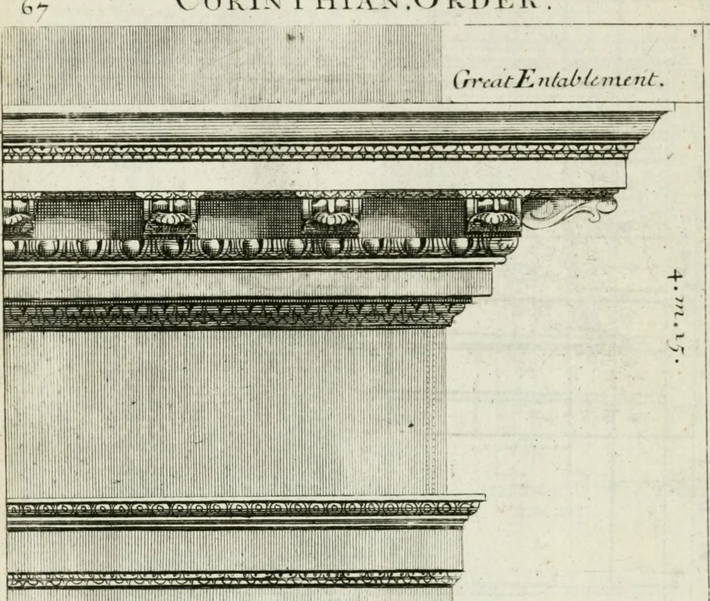 An illustration from A treatise of architecture, with remarks and observations : necessary for young people, who would apply themselves to that noble art, 1732, leaf 237