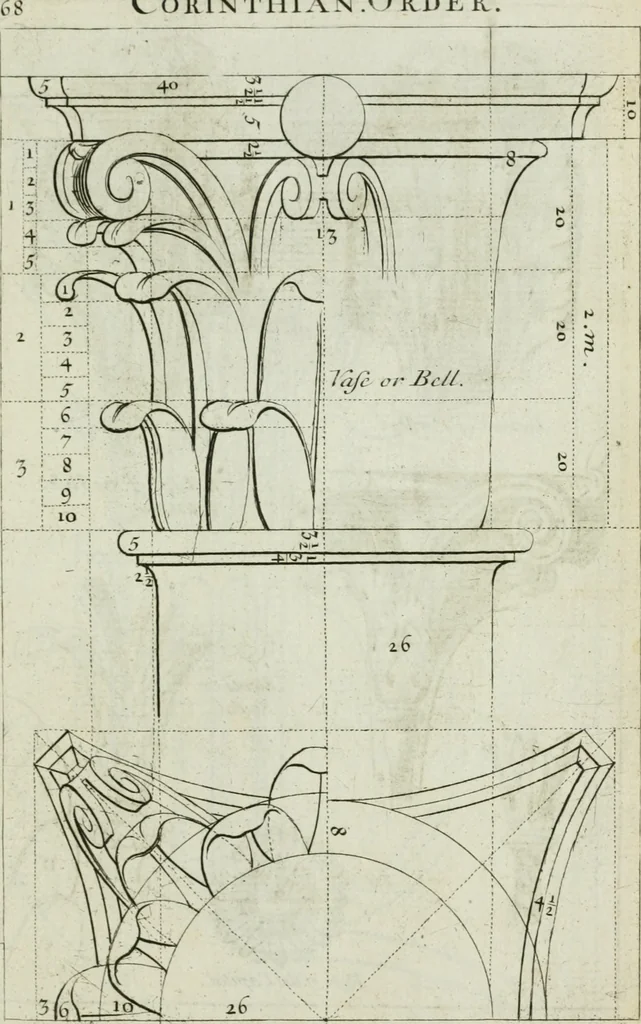 An illustration from A treatise of architecture, with remarks and observations : necessary for young people, who would apply themselves to that noble art, 1732, leaf 238