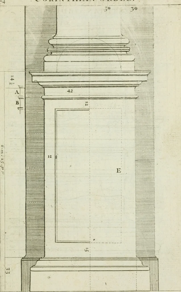 An illustration from A treatise of architecture, with remarks and observations : necessary for young people, who would apply themselves to that noble art, 1732, leaf 244