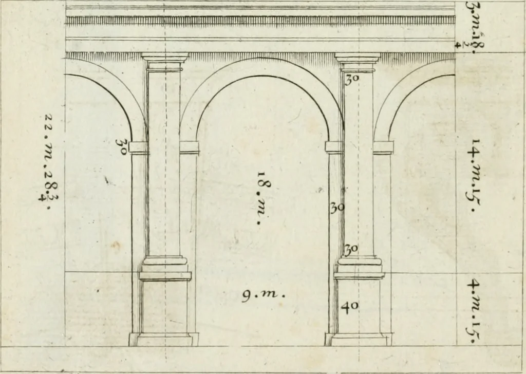 An illustration from A treatise of architecture, with remarks and observations : necessary for young people, who would apply themselves to that noble art, 1732, leaf 249