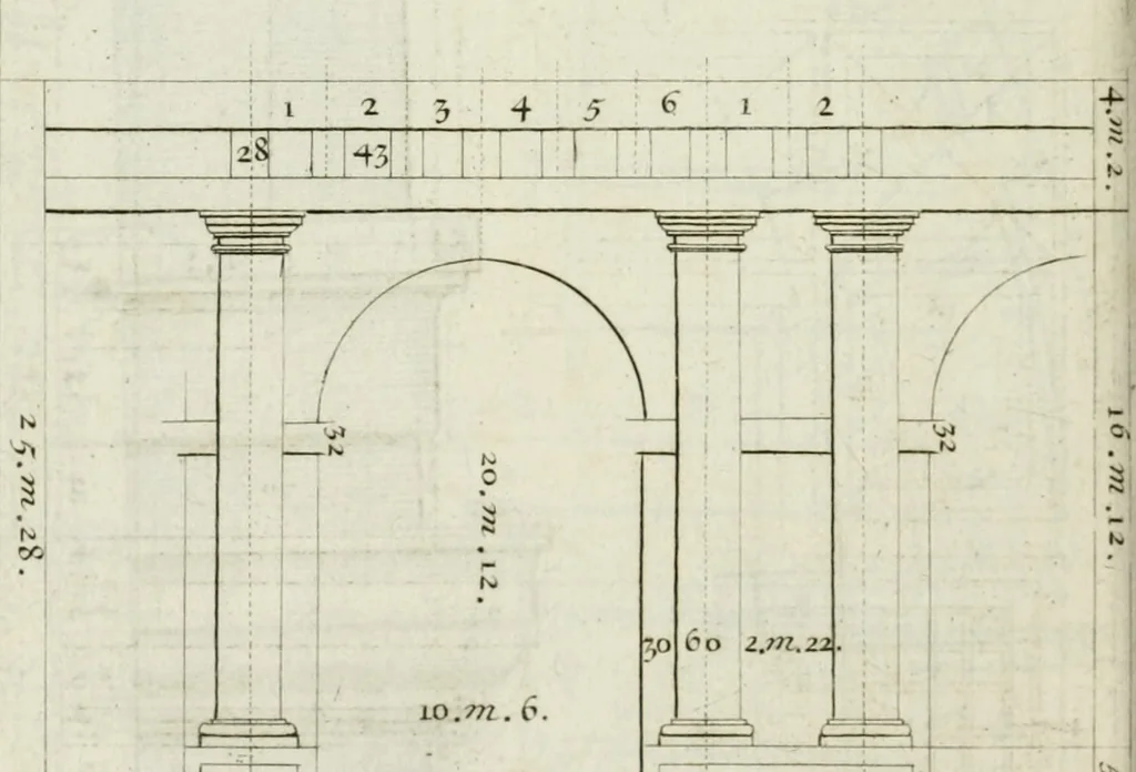 An illustration from A treatise of architecture, with remarks and observations : necessary for young people, who would apply themselves to that noble art, 1732, leaf 255